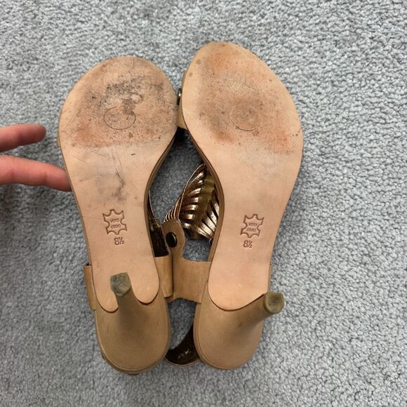Cynthia Vincent Slingback Gladiator Heeled Sandals Women 8.5 Gold Bronze Leather - Picture 11 of 16
